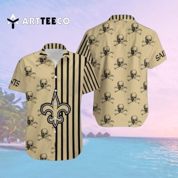 New Orleans Saints Stripes And Skull Danger Hawaiian Shirt 2