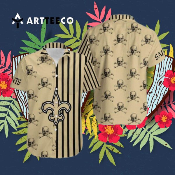 New Orleans Saints Stripes And Skull Danger Hawaiian Shirt 3