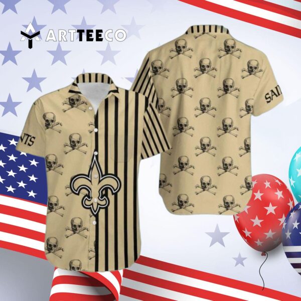 New Orleans Saints Stripes And Skull Danger Hawaiian Shirt 4