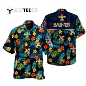 New Orleans Saints Tropical Leaves Pattern Hawaiian Shirt 1