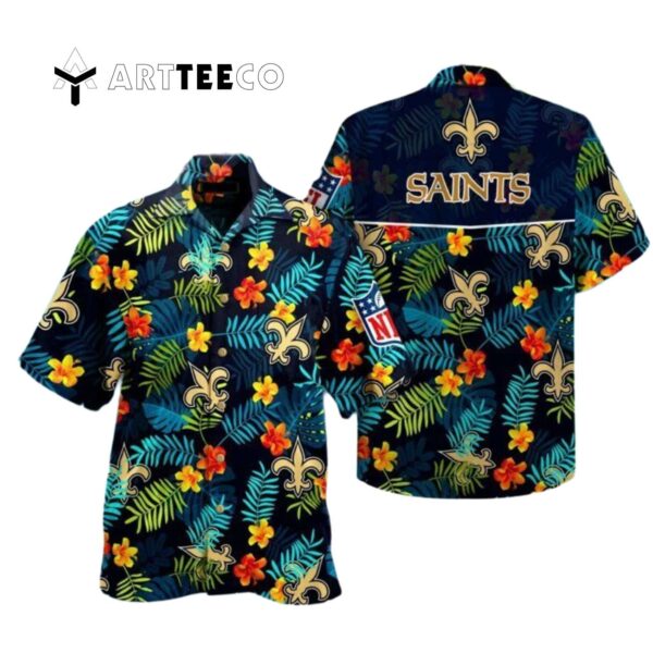New Orleans Saints Tropical Leaves Pattern Hawaiian Shirt 1