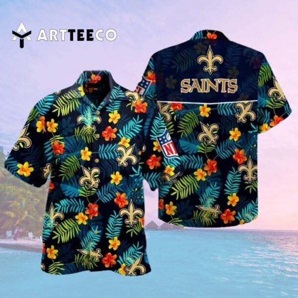 New Orleans Saints Tropical Leaves Pattern Hawaiian Shirt 2