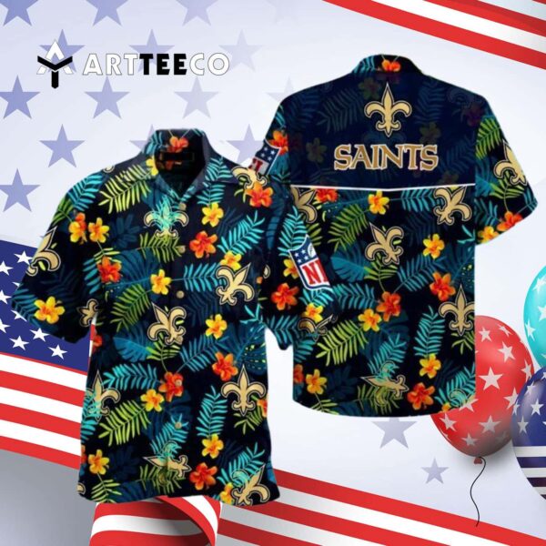 New Orleans Saints Tropical Leaves Pattern Hawaiian Shirt 4