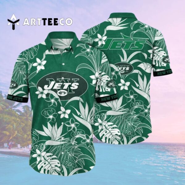 New York Jets Green Background Hawaiian Shirt 2