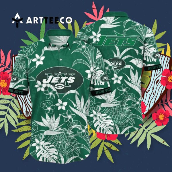 New York Jets Green Background Hawaiian Shirt 3