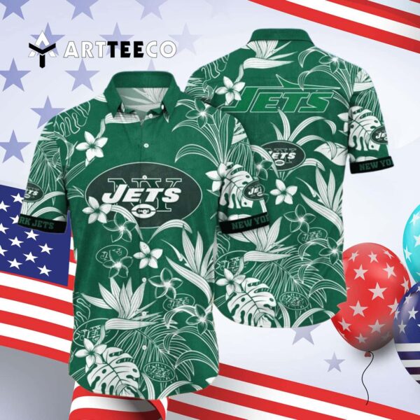 New York Jets Green Background Hawaiian Shirt 4