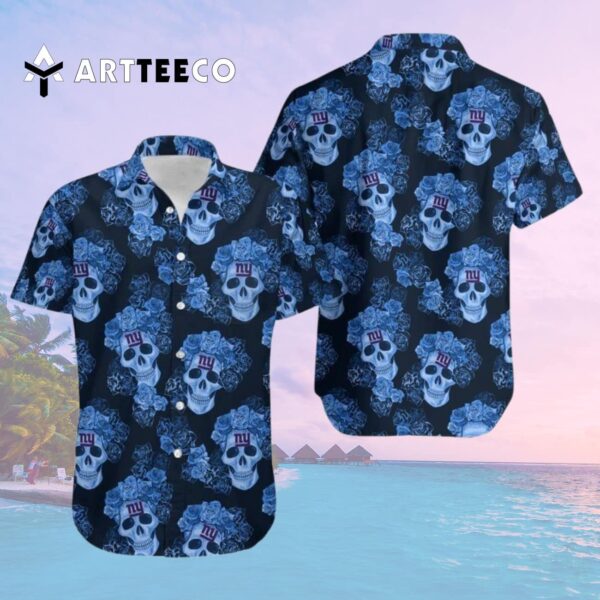 News Yorks Giants Mystery Skull And Flower Hawaiian Shirt 2