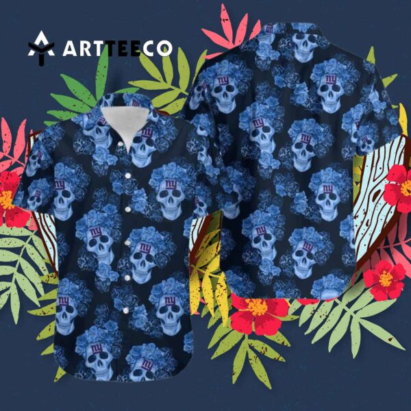 News Yorks Giants Mystery Skull And Flower Hawaiian Shirt 3