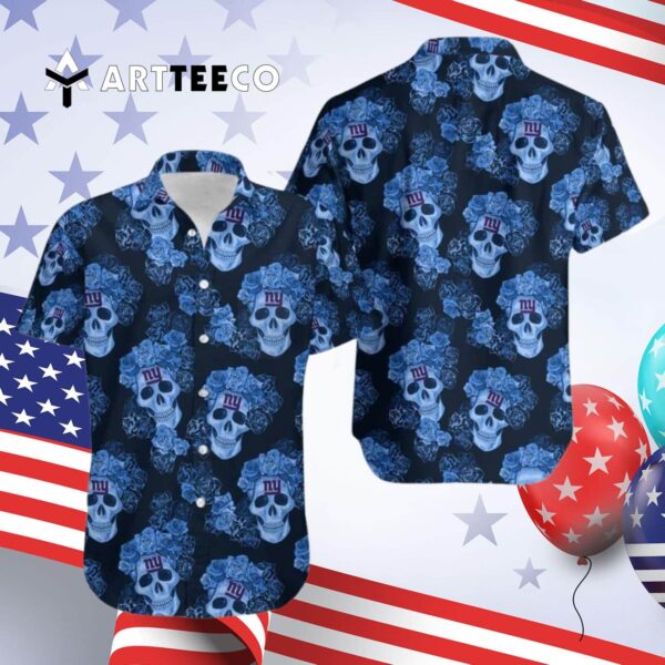 News Yorks Giants Mystery Skull And Flower Hawaiian Shirt 4