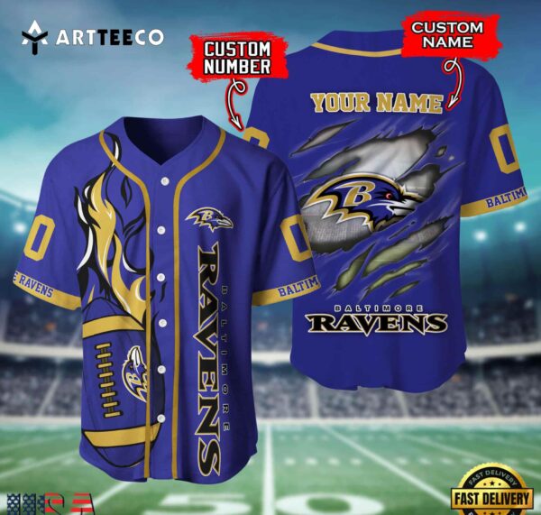 Nfl Baltimore Ravens 3d Custom Baseball Shirt