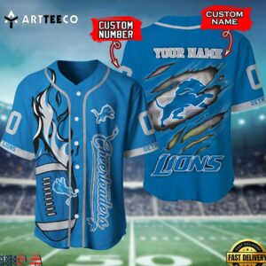 Nfl Detroit Lions 3d Custom Baseball Shirt