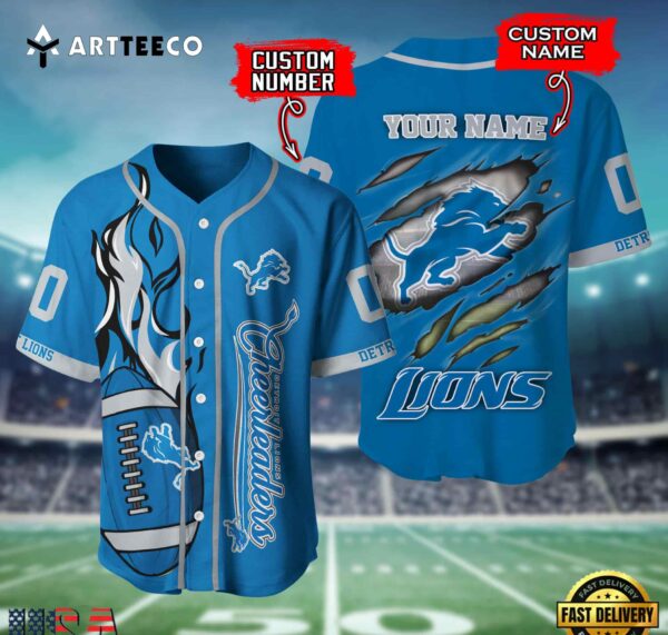 Nfl Detroit Lions 3d Custom Baseball Shirt