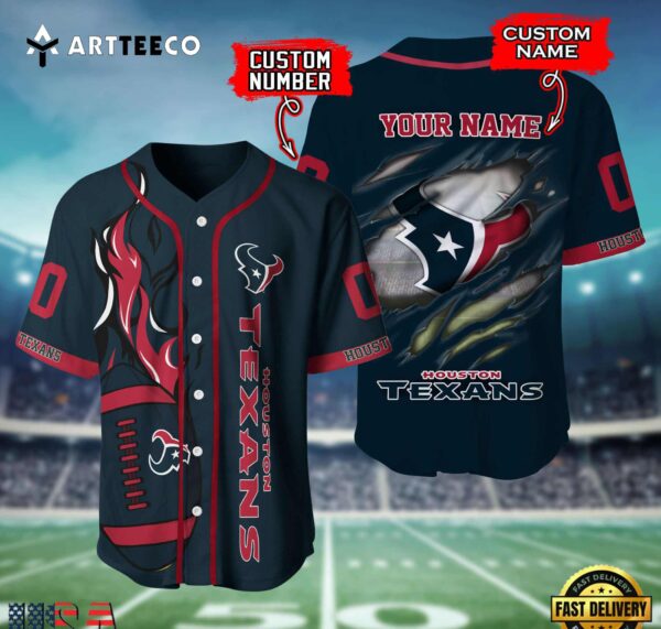 Nfl Houston Texans 3d Custom Baseball Shirt