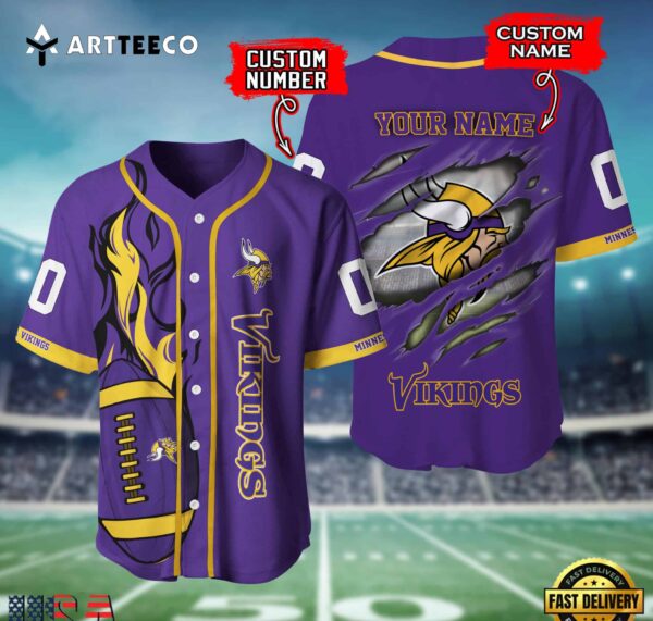 Nfl Minnesota Vikings 3d Custom Baseball Shirt