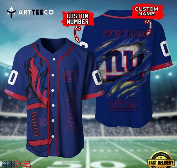 Nfl New York Giants 3d Custom Baseball Shirt
