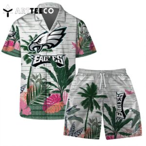 Philadelphia Eagles Team Logo Pattern Aloha Colorful Retro Hawaiian Shirt and Shorts Set