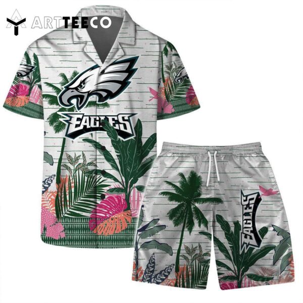 Philadelphia Eagles Team Logo Pattern Aloha Colorful Retro Hawaiian Shirt and Shorts Set