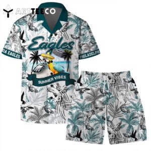 Philadelphia Eagles Team Logo Pattern Parrot Beach Hawaiian Shirt and Shorts Set