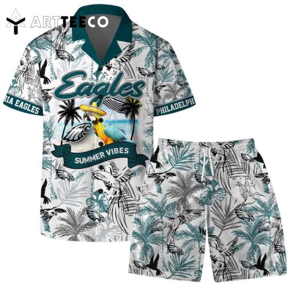 Philadelphia Eagles Team Logo Pattern Parrot Beach Hawaiian Shirt and Shorts Set