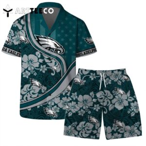 Philadelphia Eagles Team Logo Pattern Us Flag Hawaiian Shirt and Shorts Set