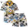 Pittsburgh Steelers Team Logo Pattern Flamingo Hibiscus Hawaiian Shirt and Shorts Set