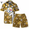 Pittsburgh Steelers Team Logo Pattern Hibiscus Flower Hawaiian Shirt and Shorts Set
