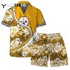 Pittsburgh Steelers Team Logo Pattern Us Flag Hawaiian Shirt and Shorts Set