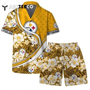 Pittsburgh Steelers Team Logo Pattern Us Flag Hawaiian Shirt and Shorts Set