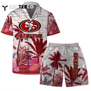 San Francisco 49ers Team Logo Pattern Aloha Colorful Retro Hawaiian Shirt and Shorts Set