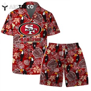 San Francisco 49ers Team Logo Pattern Champions Hawaiian Shirt and Shorts Set