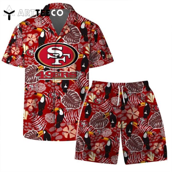 San Francisco 49ers Team Logo Pattern Champions Hawaiian Shirt and Shorts Set