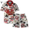 San Francisco 49ers Team Logo Pattern Flamingo Hibiscus Hawaiian Shirt and Shorts Set