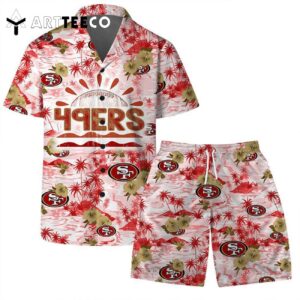 San Francisco 49ers Team Logo Pattern Football Hawaiian Shirt and Shorts Set