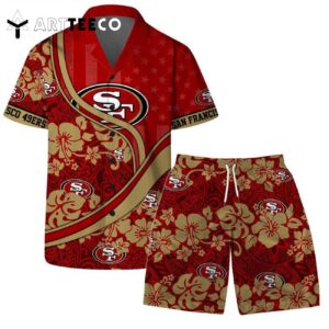 San Francisco 49ers Team Logo Pattern Us Flag Hawaiian Shirt and Shorts Set