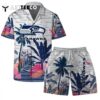 Seattle Seahawks Team Logo Pattern Aloha Colorful Retro Hawaiian Shirt and Shorts Set