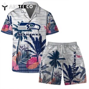 Seattle Seahawks Team Logo Pattern Aloha Colorful Retro Hawaiian Shirt and Shorts Set