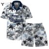 Seattle Seahawks Team Logo Pattern Flamingo Hibiscus Hawaiian Shirt and Shorts Set