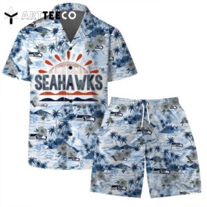Seattle Seahawks Team Logo Pattern Football Hawaiian Shirt and Shorts Set