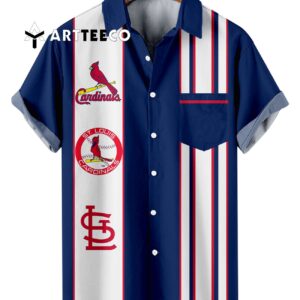 St Louis Cardinals Classic Striped Baseball Print With Pocket Hawaiian Shirt 1