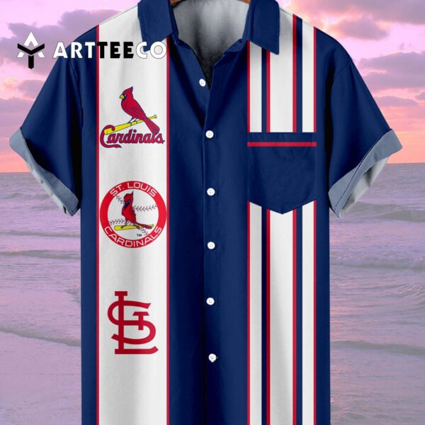St Louis Cardinals Classic Striped Baseball Print With Pocket Hawaiian Shirt 2