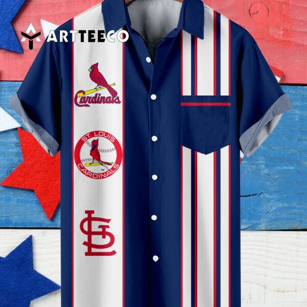 St Louis Cardinals Classic Striped Baseball Print With Pocket Hawaiian Shirt 4
