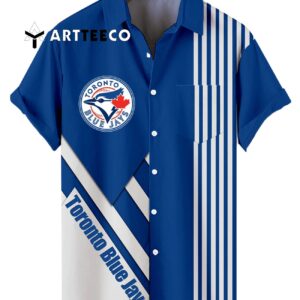 Toronto Blue Jays Baseball Classic Team Logo Stripe Stand Collar With Pocket Hawaiian Shirt 1