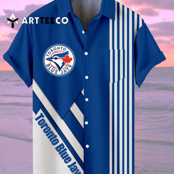 Toronto Blue Jays Baseball Classic Team Logo Stripe Stand Collar With Pocket Hawaiian Shirt 2
