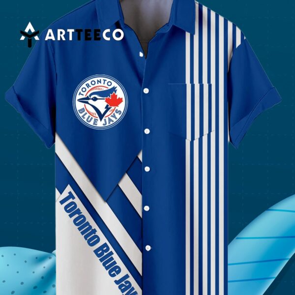Toronto Blue Jays Baseball Classic Team Logo Stripe Stand Collar With Pocket Hawaiian Shirt 3