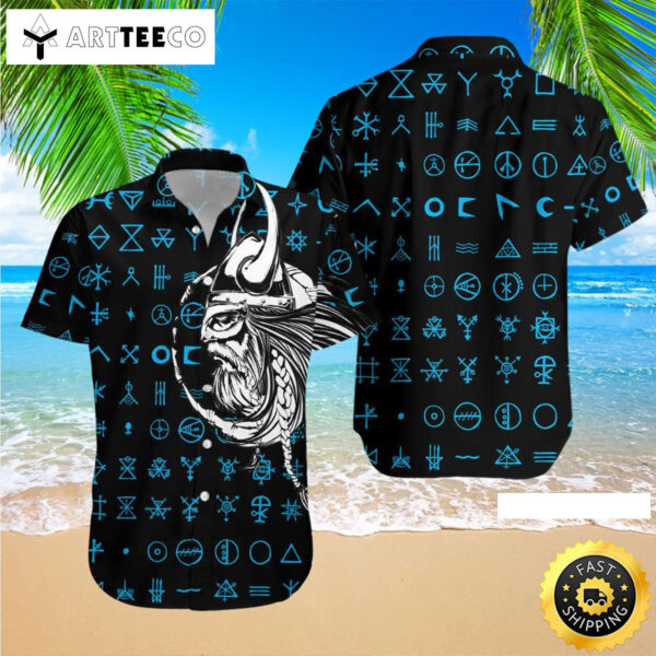 Amazing Viking Blue Pattern Happy Fathers Day Hawaiian Shirt