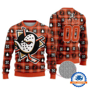 Anaheim Ducks Personalized Snow Tree Christmas Ugly Sweater