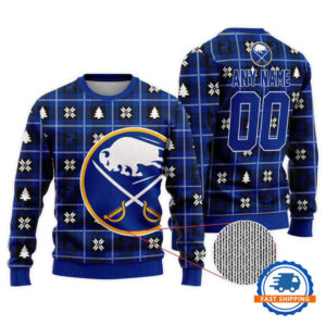 Buffalo Sabres Personalized Snow Tree Christmas Ugly Sweater