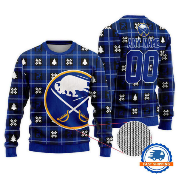Buffalo Sabres Personalized Snow Tree Christmas Ugly Sweater
