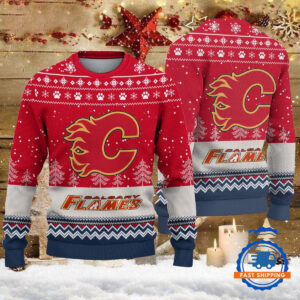Calgary Flames Hockey Team Design New Christmas Ugly Sweater