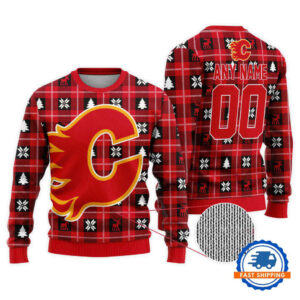 Calgary Flames Personalized Snow Tree Christmas Ugly Sweater